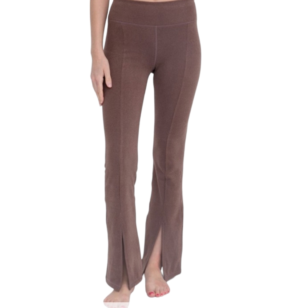 Women's Brown Brushed Ribbed Flare Leggings NWT